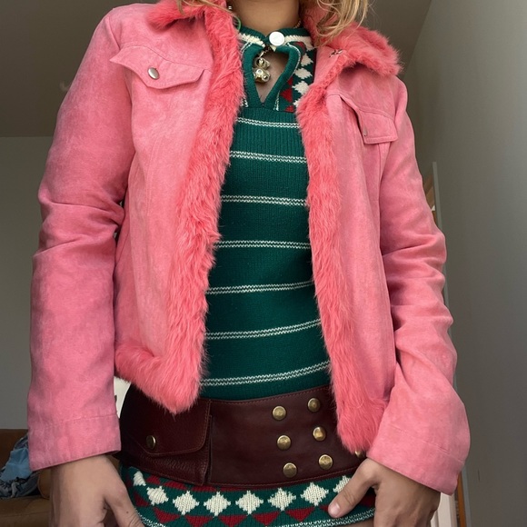 vintage 70s pink rabbit fur and suede jacket ✨ - Picture 3 of 6